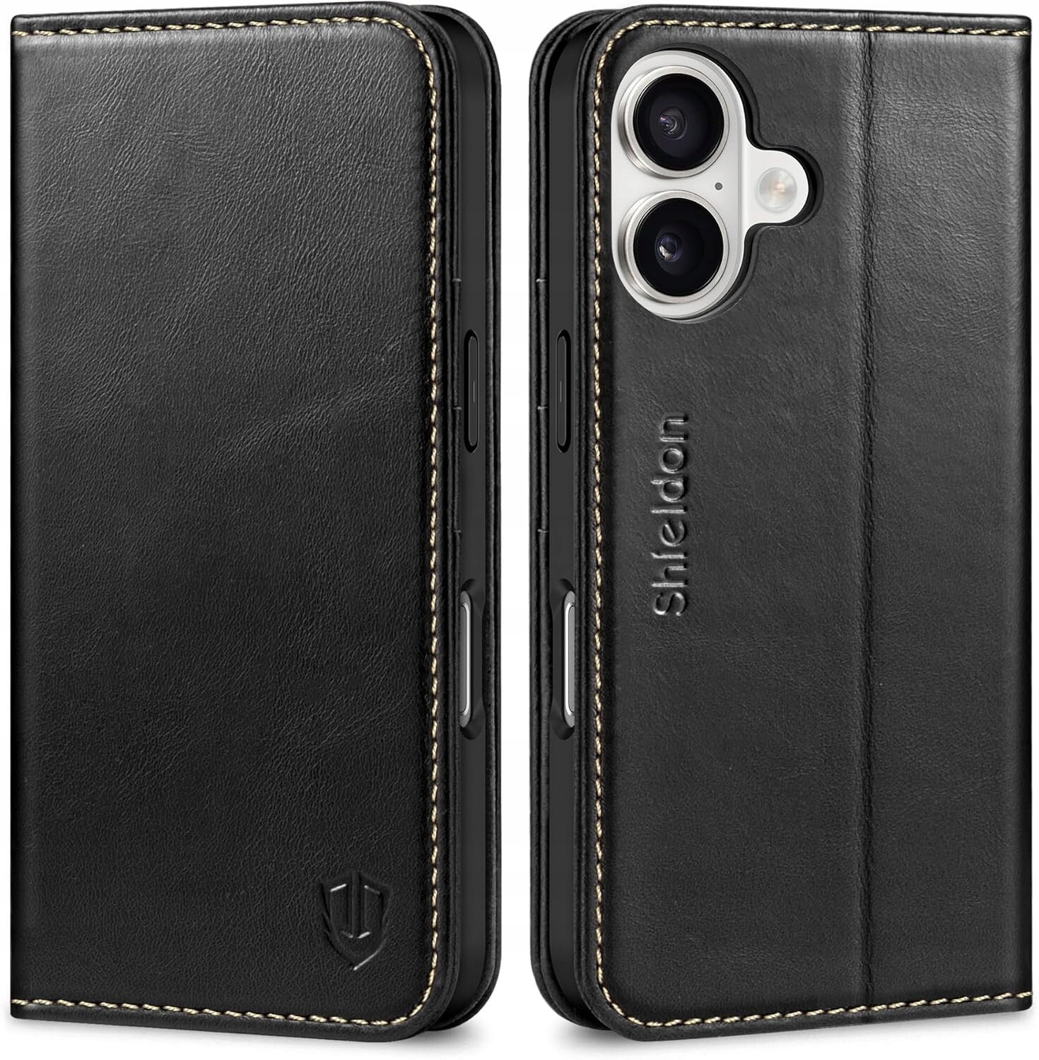 Flipové pouzdro Peněženka Pravá Kůže Shieldon pro Apple iPhone 17, černá