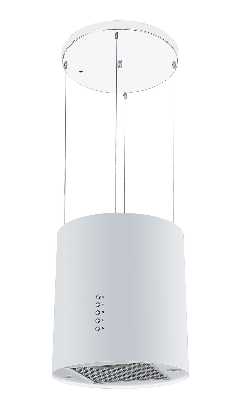 Kuchyňská ostrůvková závěsná digestoř na lankách, bílá, průměr 35 cm