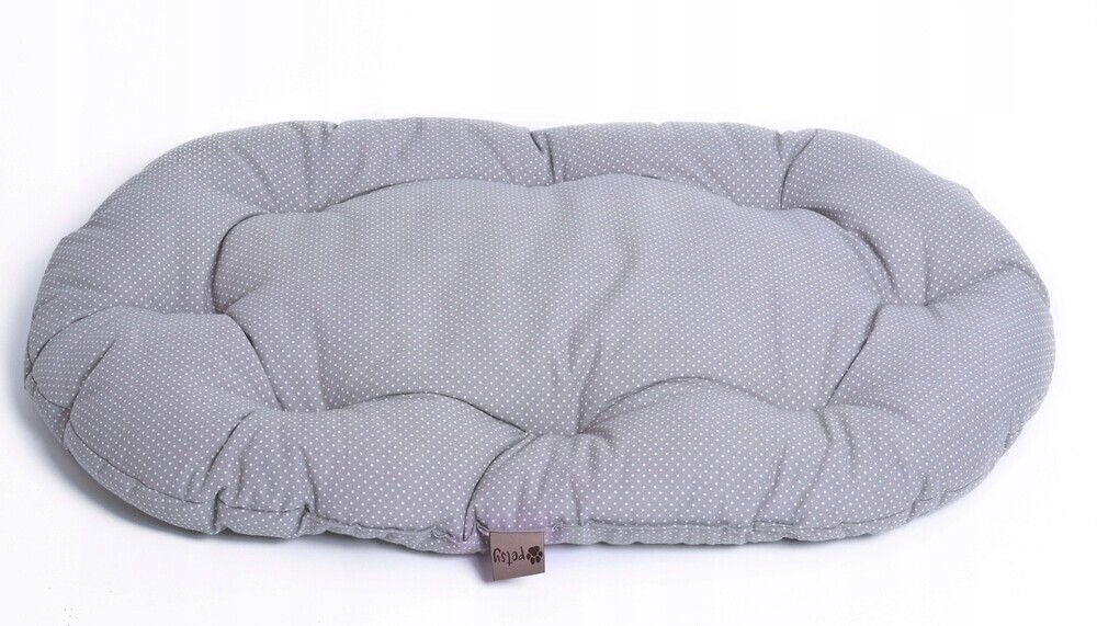 Oválný pelíšek pro psy Puňťa 80 cm šedý s bílými puntíky