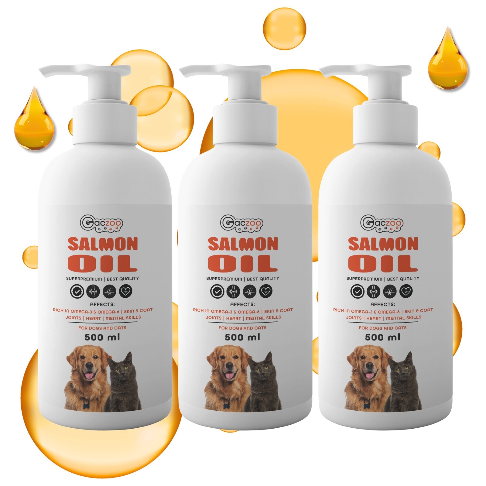 Lososový olej 3 x 500 ml Gaczoo Salmon Oil doplněk stravy pro psy a kočky