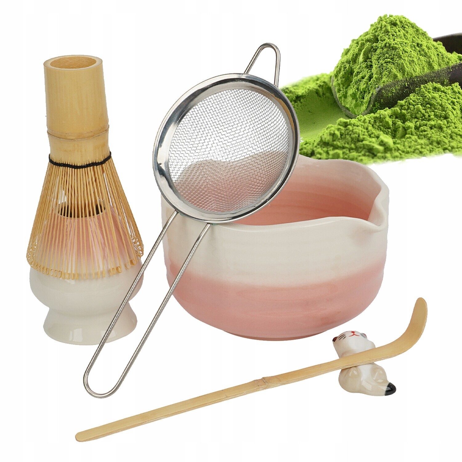 Sada Matcha Matchy 6 El. Růžová S Bambusovou Metličkou A Kočičí Rukojetí