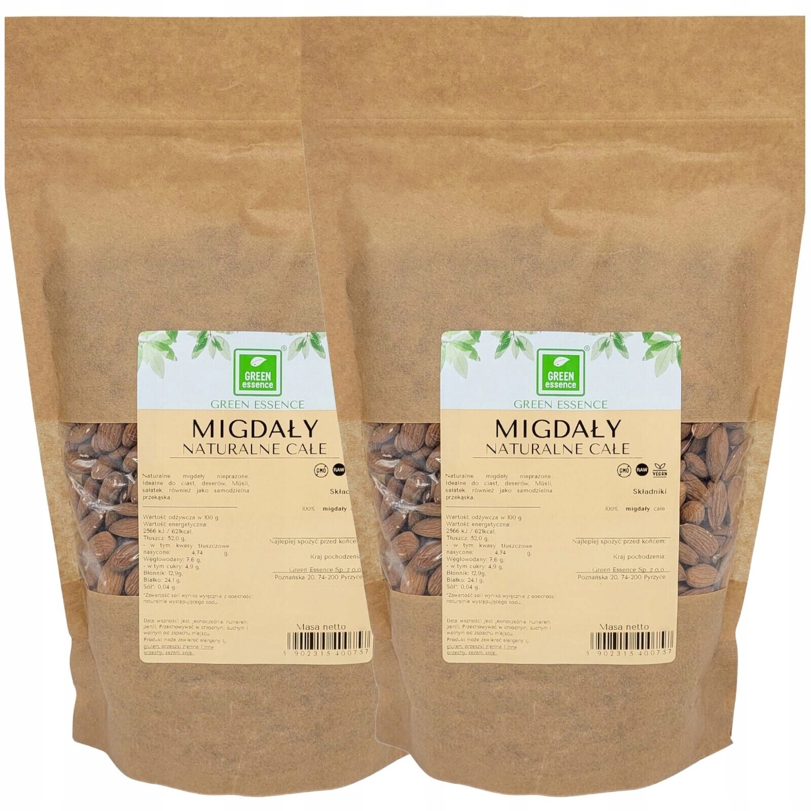 Mandle celé velké 2 kg XXL Přírodní Mandle celá sada 2 x 1 kg Paka