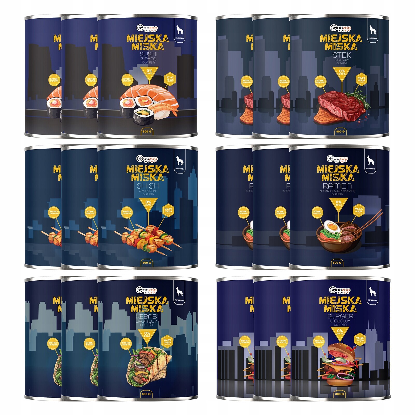 Gaczoo Městská miska bezobilná krmivo mokré pro psa mix chutí 18 x 800 g