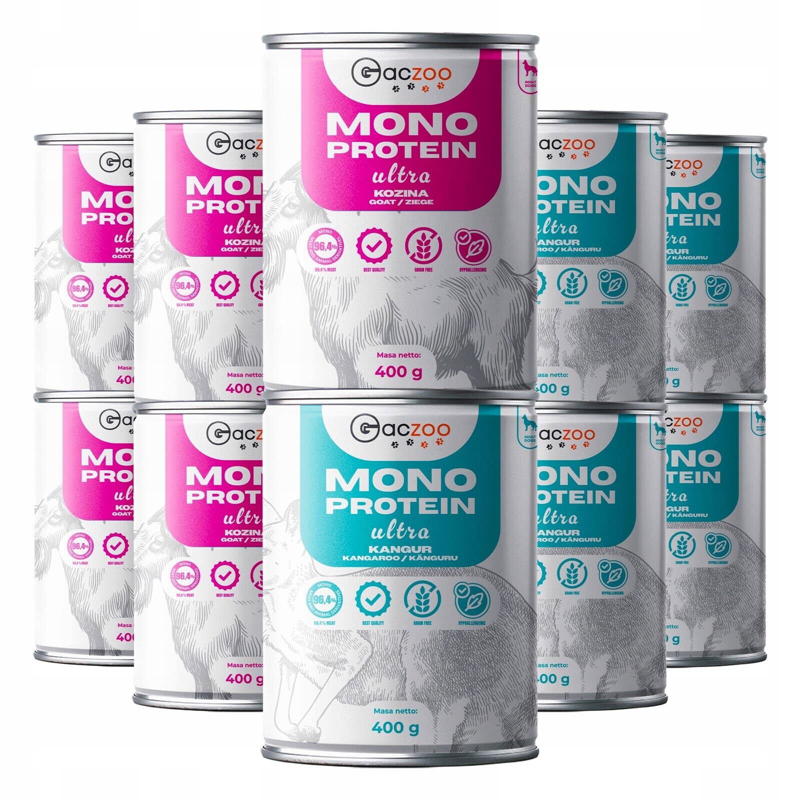 Vlhké krmivo monoproteinové krmivo pro psy Gaczoo Mono Protein Ultra mix chutí 10 x 400 g