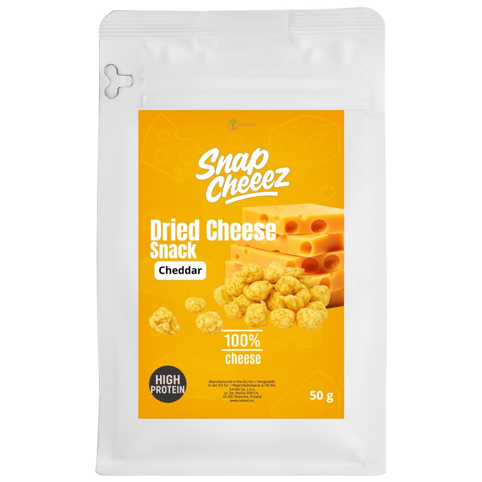 4x Snapcheez sušený sýr cheddar 50g svačinka chipsy proteinové Keto Sansei