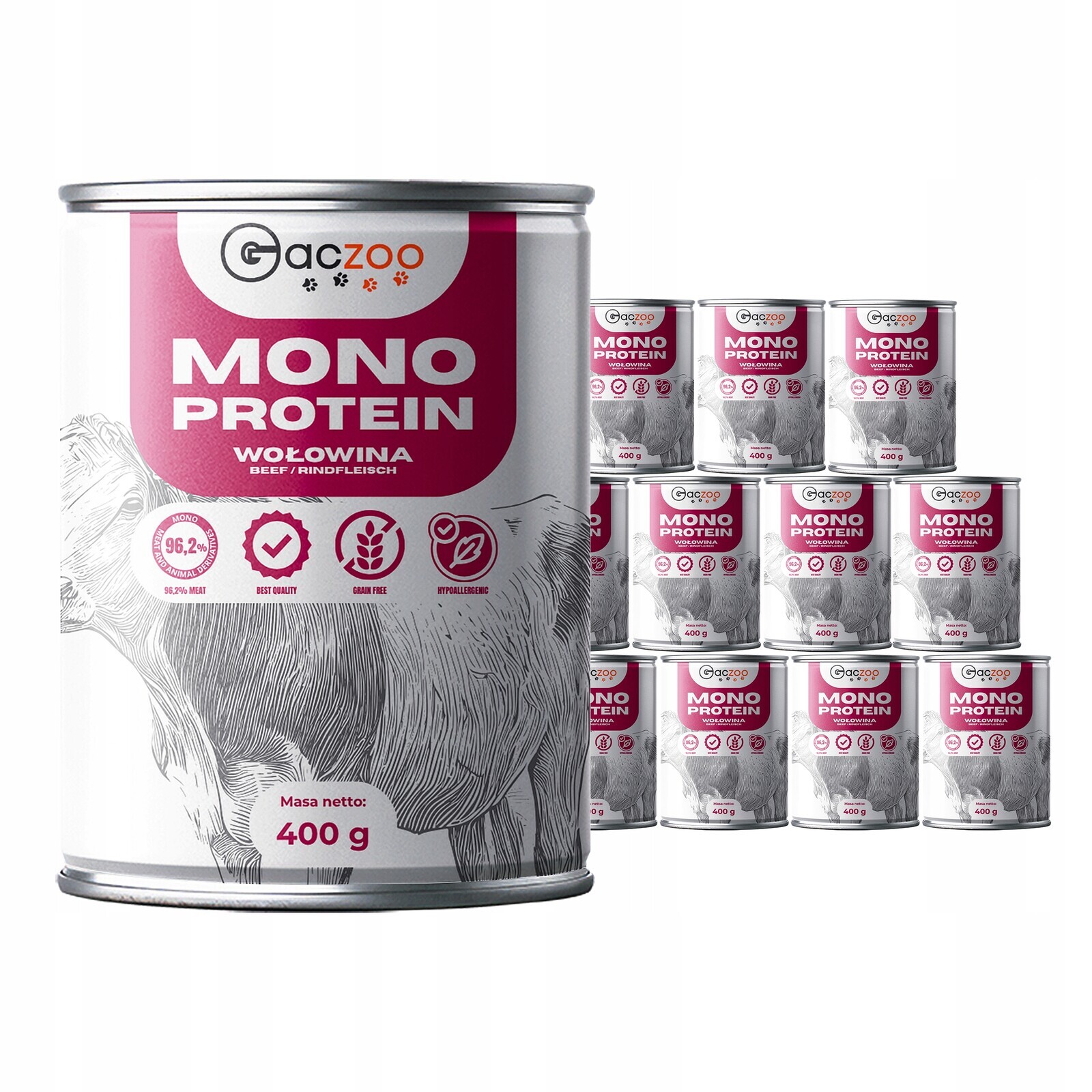 Krmivo pro psy Gaczoo Mono Protein Hovězí 12 x 400 g, hypoalergenní