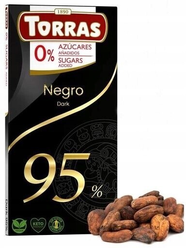4x Hořká čokoláda 95% Bez cukru Bezlepková 75 g Torras Negro Dark