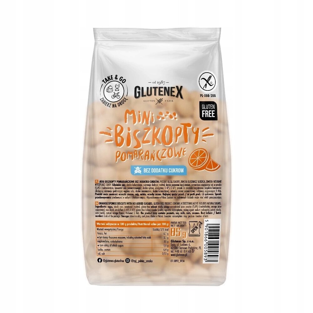 4x Mini Piškoty Pomerančové Bez Přidaných Cukrů Bez LEPKU85 g Glutenex
