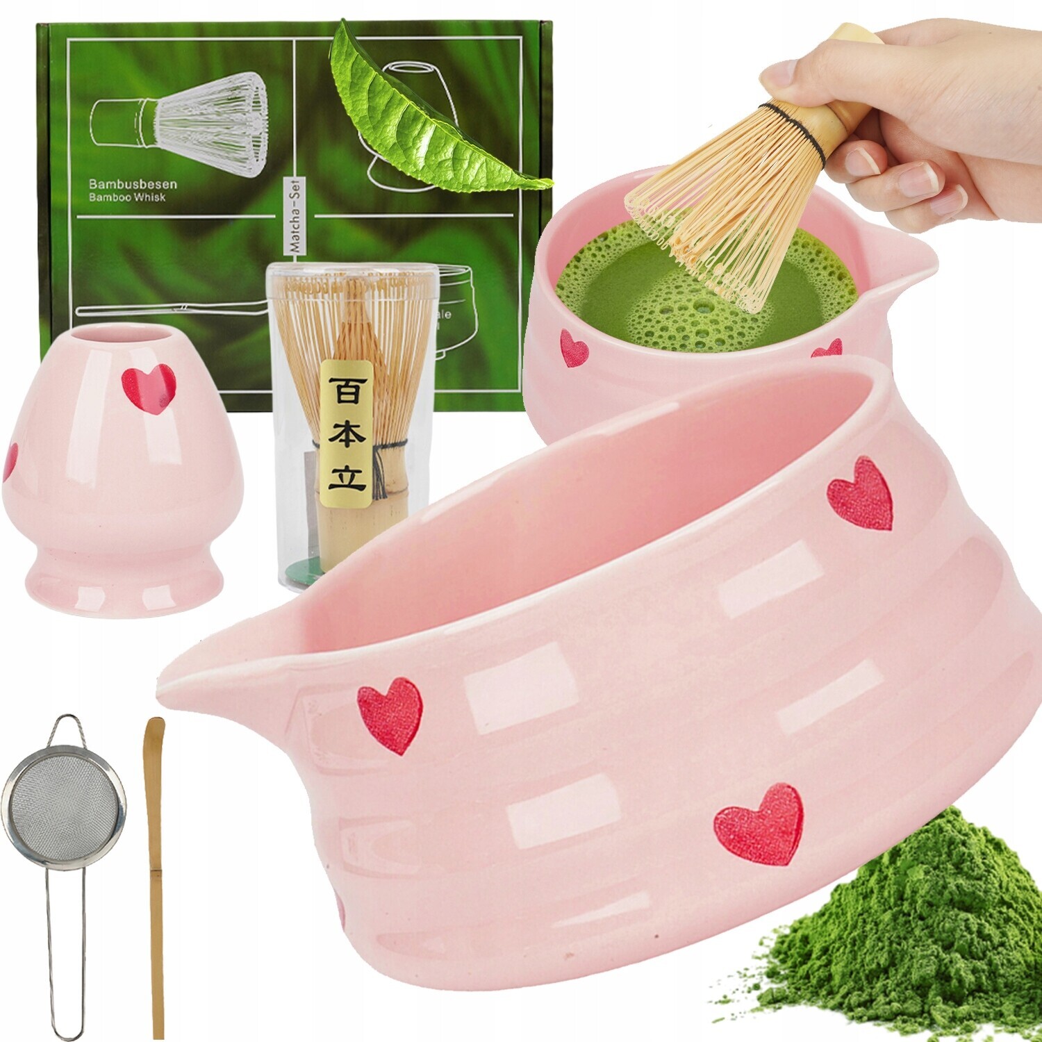 Sada Na Matchu 5V1 Keramická Šálek Metlička Čajová Lžička Matcha