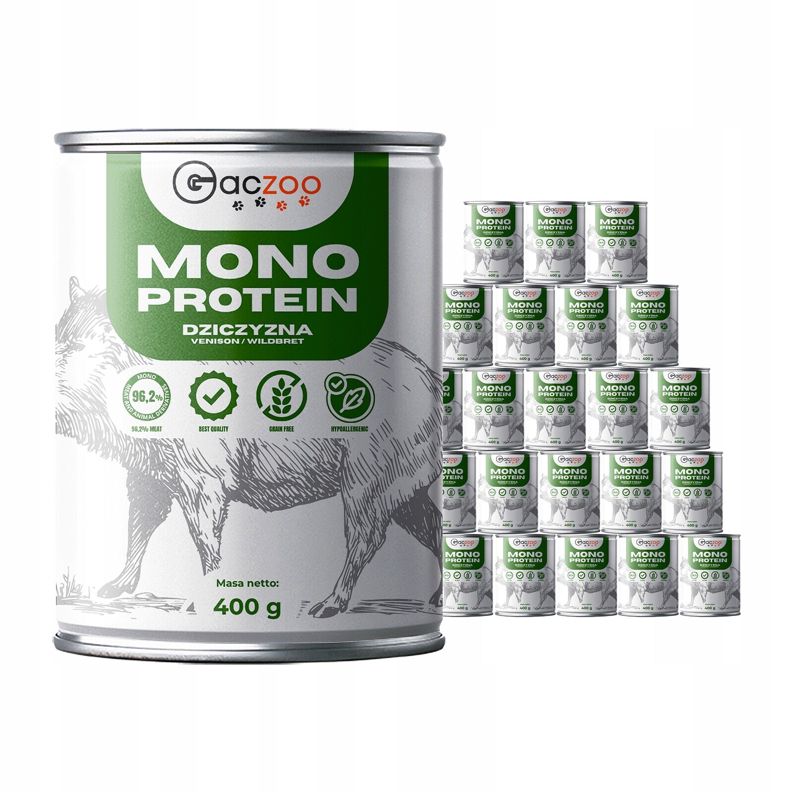 Krmivo pro psy Gaczoo Mono Protein Divočák 24 x 400 g, hypoalergenní