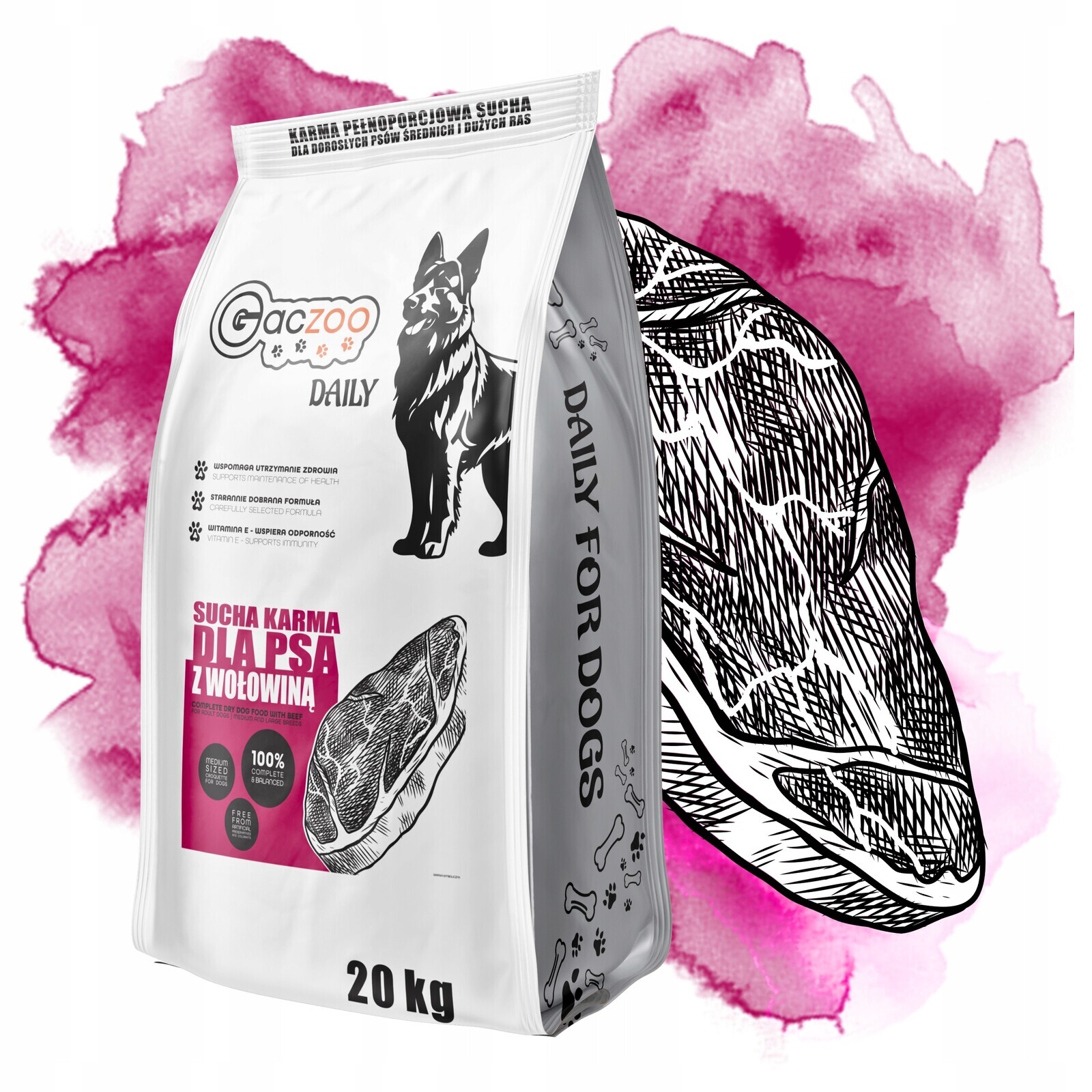 Krmivo pro psy s hovězím masem Gaczoo Daily 20 kg Adult Dog s vitamíny