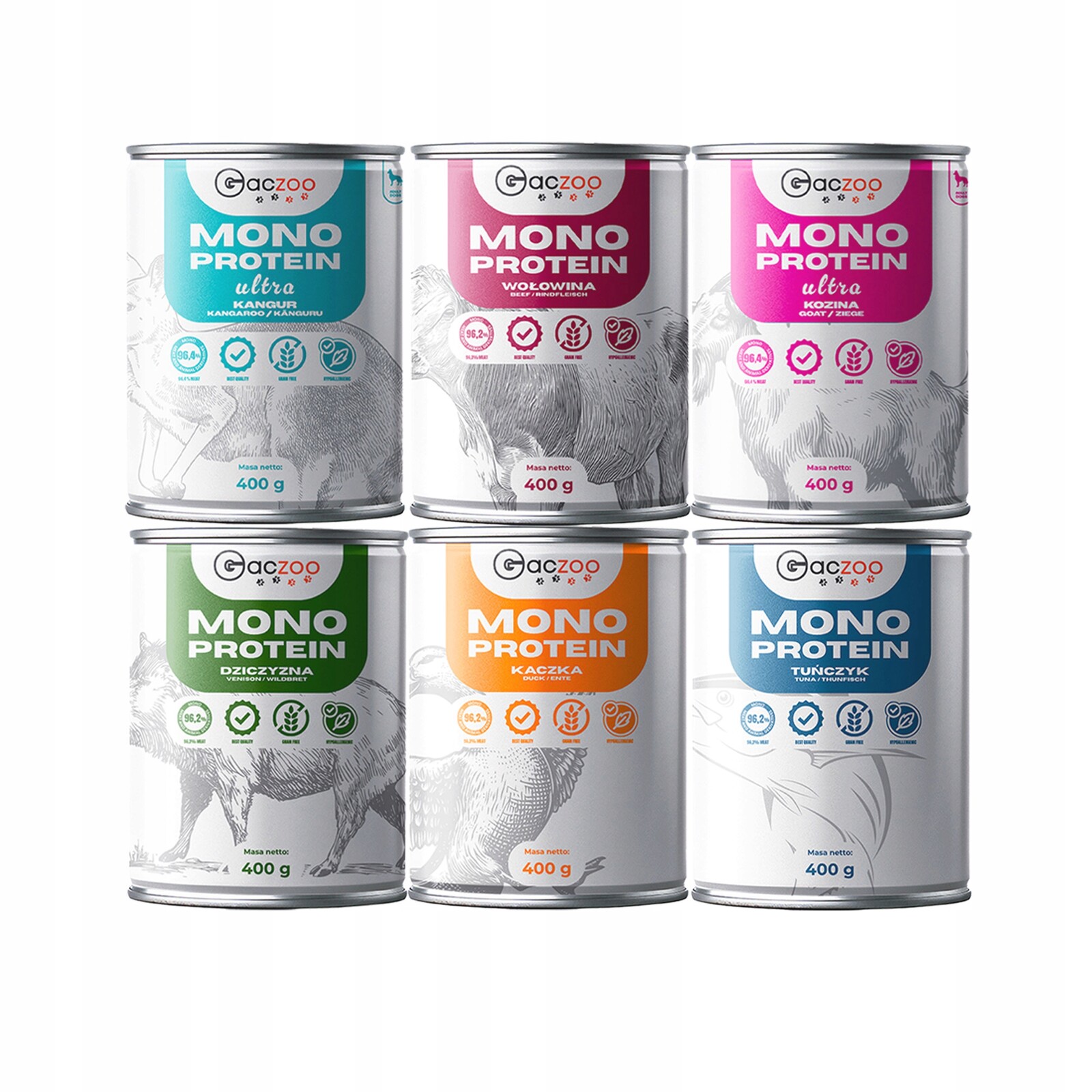 Gaczoo Mono Protein monoproteinové krmivo mokré pro psa mix chutí 24 x 400 g