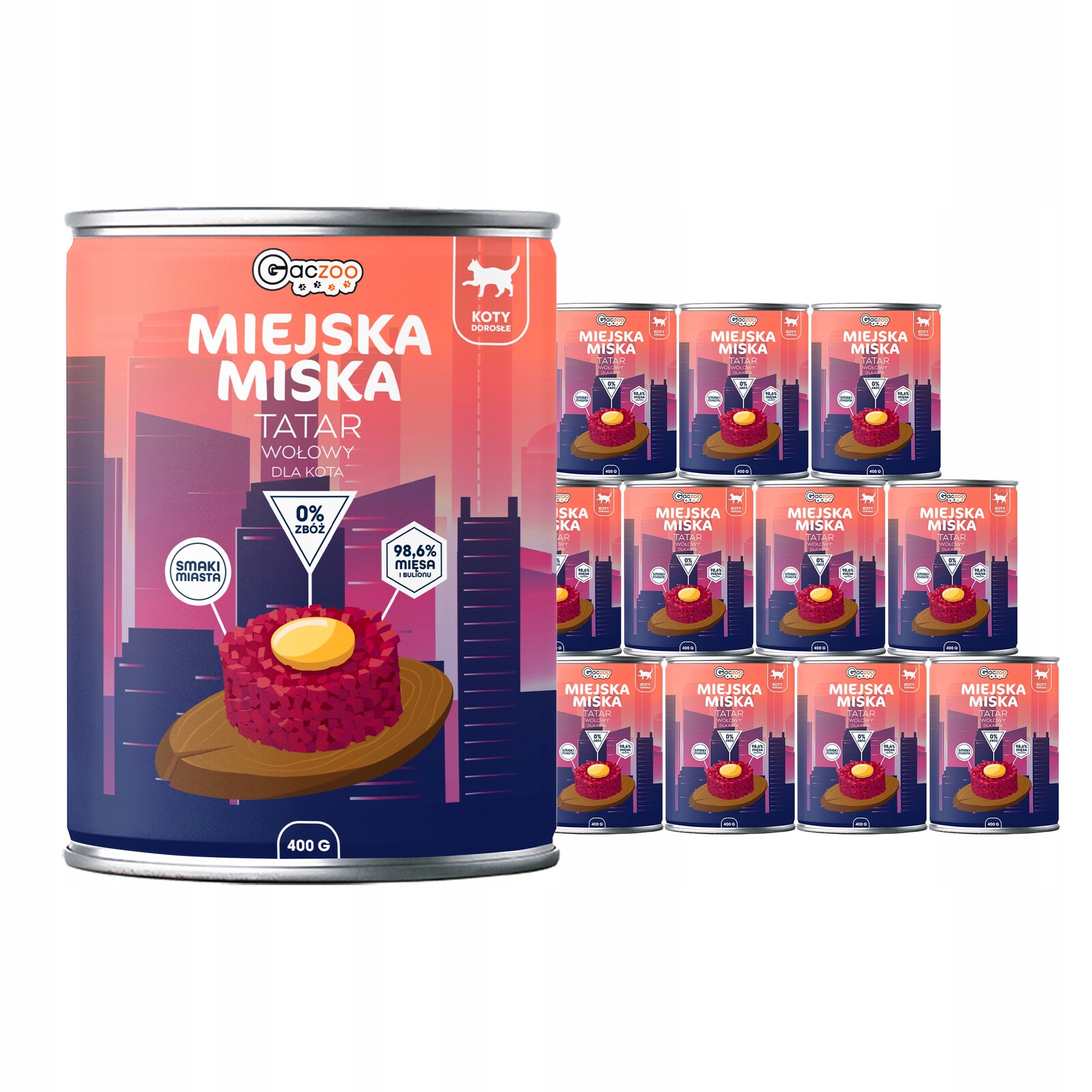 Krmivo mokré pro kočky Městská miska Gaczoo Hovězí tatarák 12 x 400 g bez obilovin