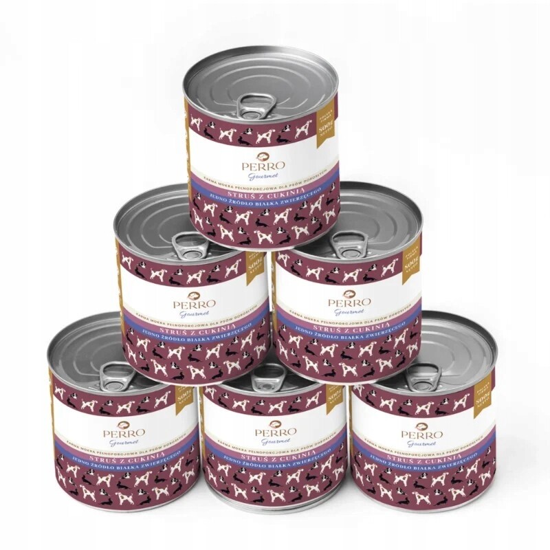 Perro Pštros s cuketou Monoproteinové Krmivo Vlhké pro psa 6x400g Nový produkt