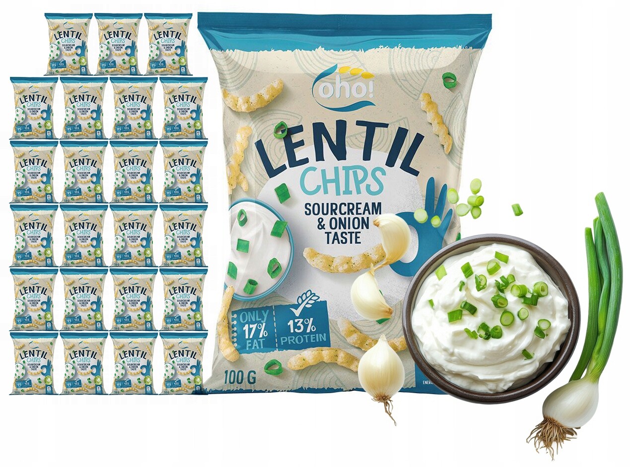 Chipsy Křupky z červené čočky s příchutí Smetany a Cibule 100 g Oho x23