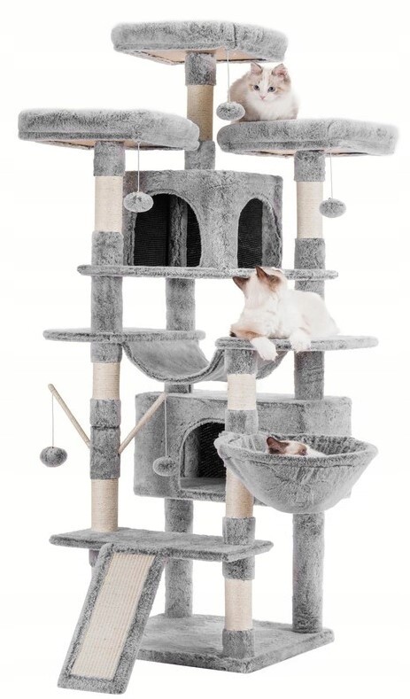 Drapak Pro Kočky Domeček Budka Dřevo Věž XXL 185 cm