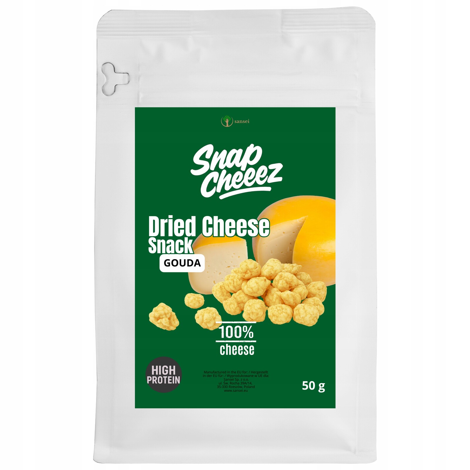 4x Snapcheez sušený sýr gouda 50g svačinka chipsy proteinové Keto Sansei