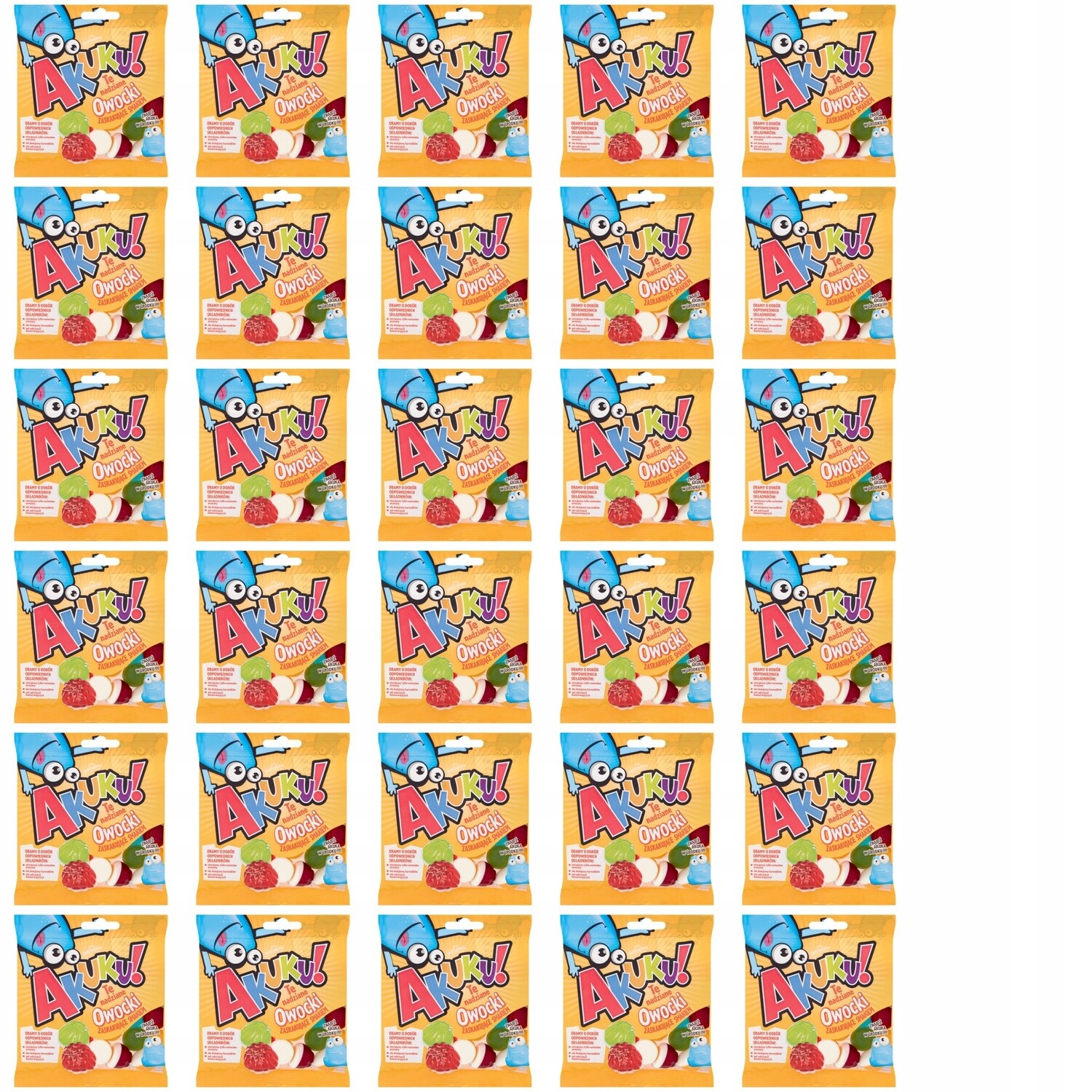 30x 90g Akuku tyto plněné plody želé bonbony Karton