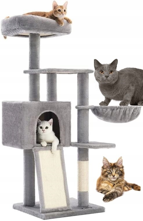 Škrabadlo pro kočky 135 cm vysoký, stabilní domeček, stromek, pelíšek