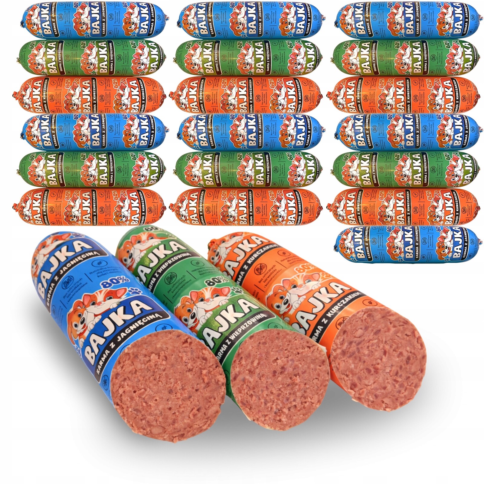 19ks x 1kg. Krmivo mokré pro psa tyčinka Pohádka mix chutí 80 % a 90 % masa