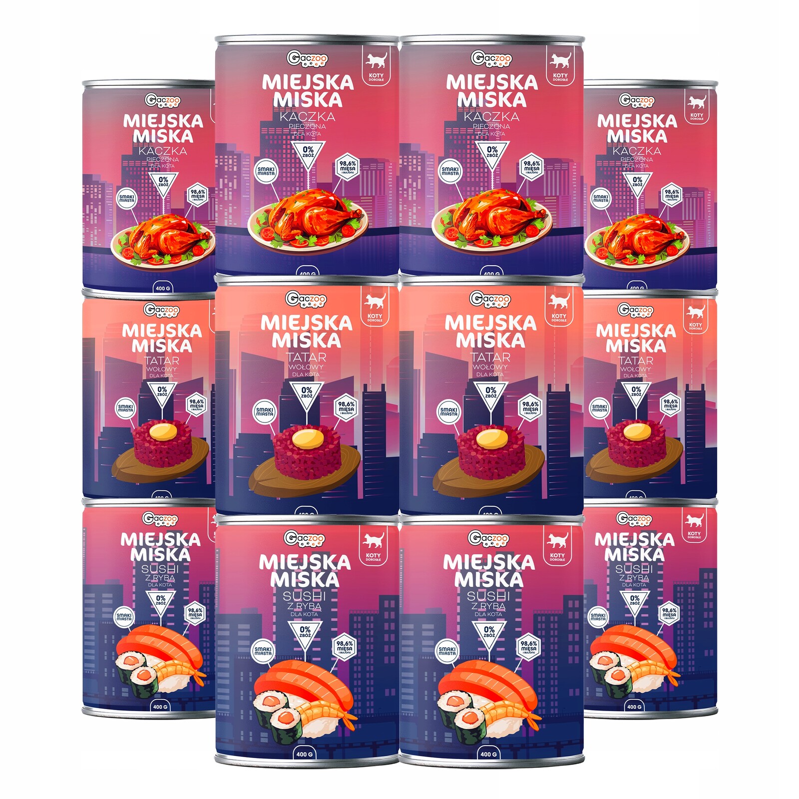 Krmivo mokré pro kočky Městská miska Gaczoo mix chutí 12 x 400 g bez obilovin