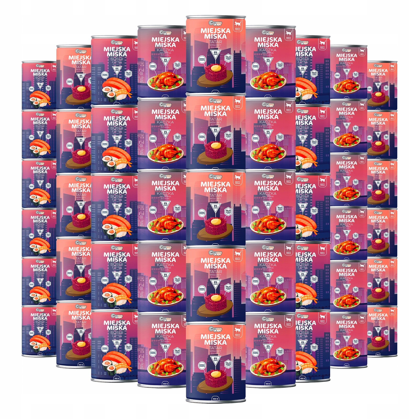 Krmivo mokré pro kočky Městská miska Gaczoo mix chutí 48 x 400 g bez obilovin