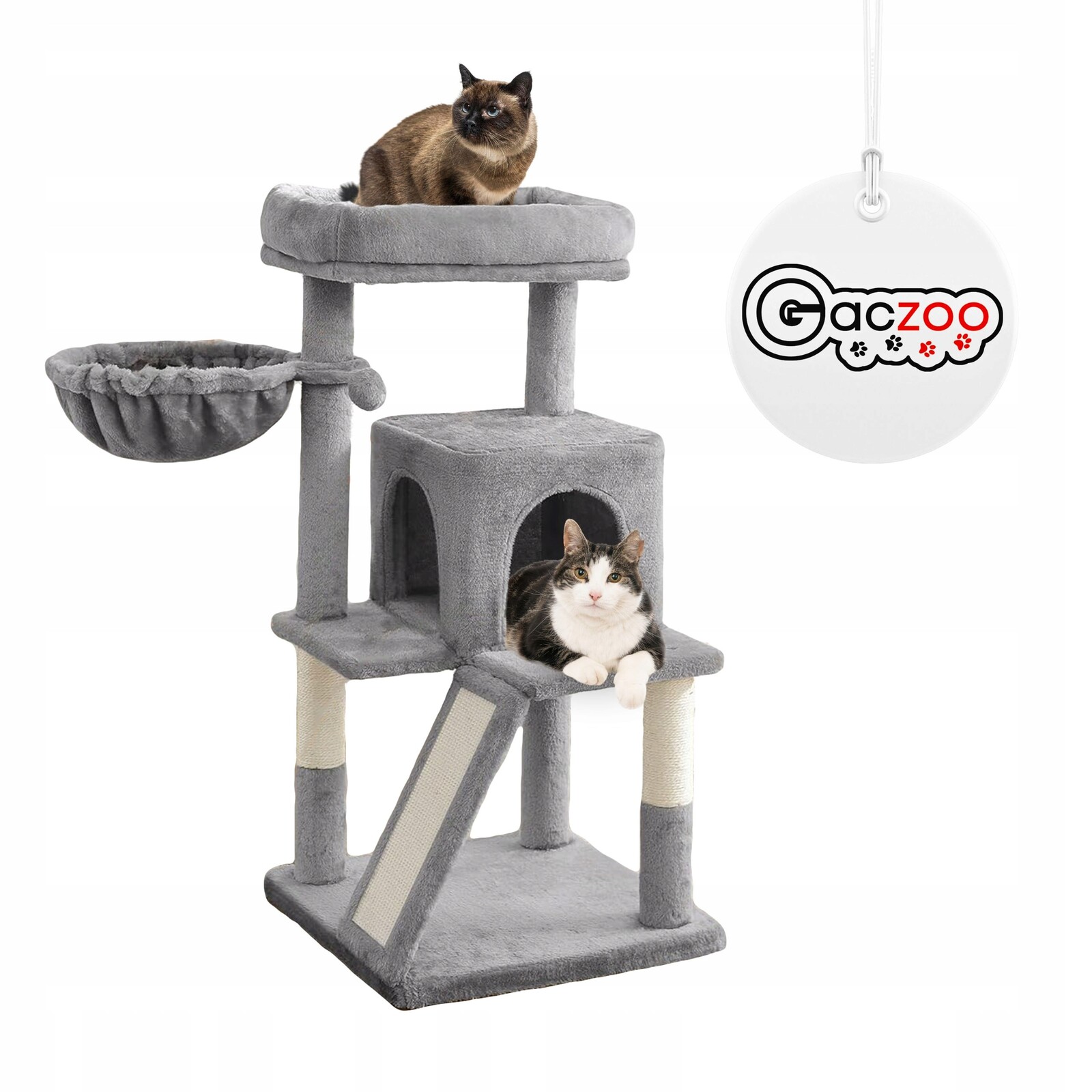 Gaczoo Škrabadlo pro kočky domeček pelíšek 50 x 50 x 96 cm světle šedý