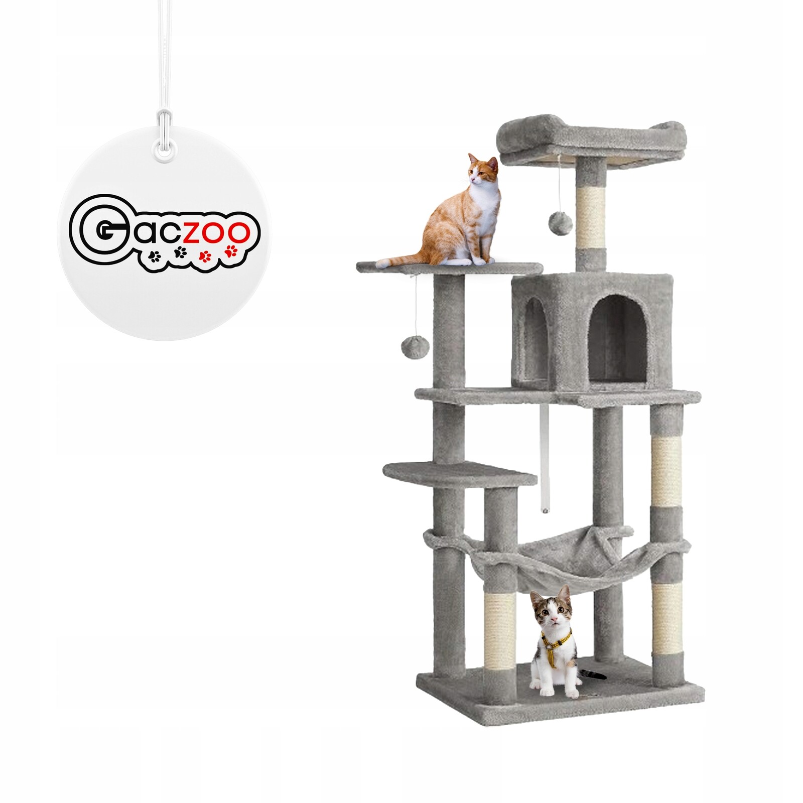 Gaczoo Škrabadlo pro kočky velká věž pelíšek 55 x 45 x 143 cm světle šedá