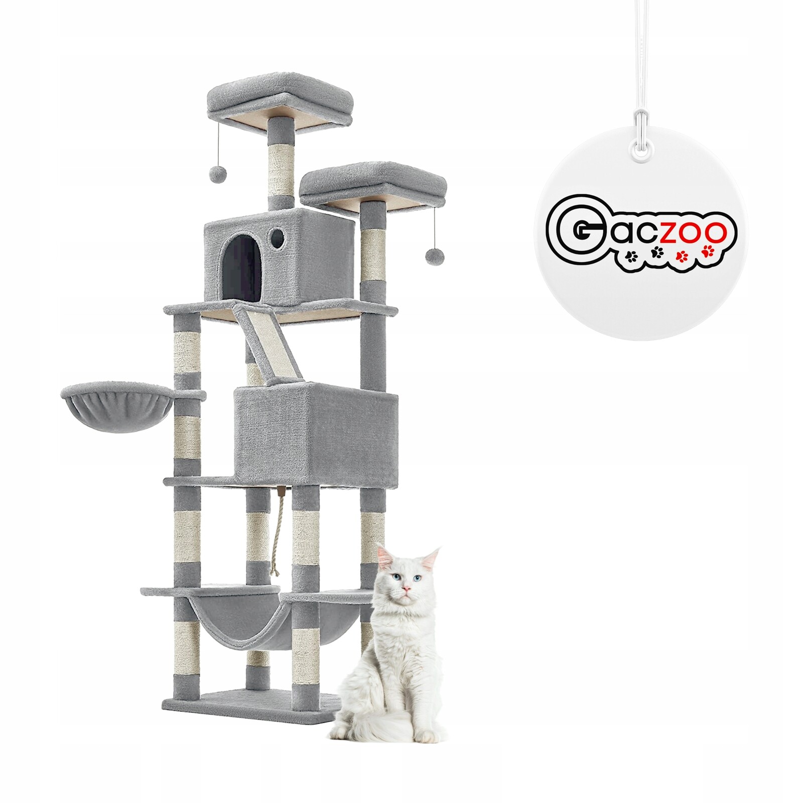Gaczoo Škrabadlo pro kočky vysoká věž pelíšek 60 x 50 x 206 cm světle šedá