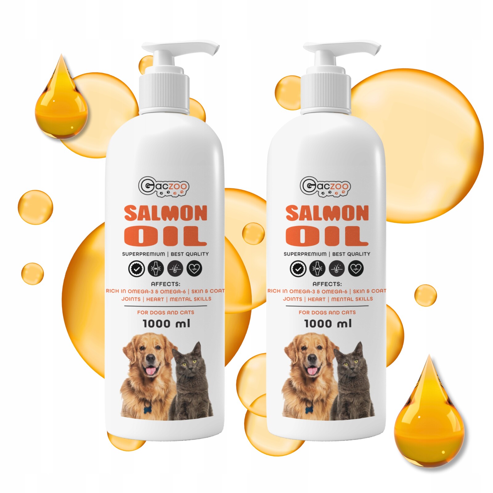 Lososový olej 2 x 1000 ml Gaczoo Salmon Oil doplněk stravy pro psa a kočku