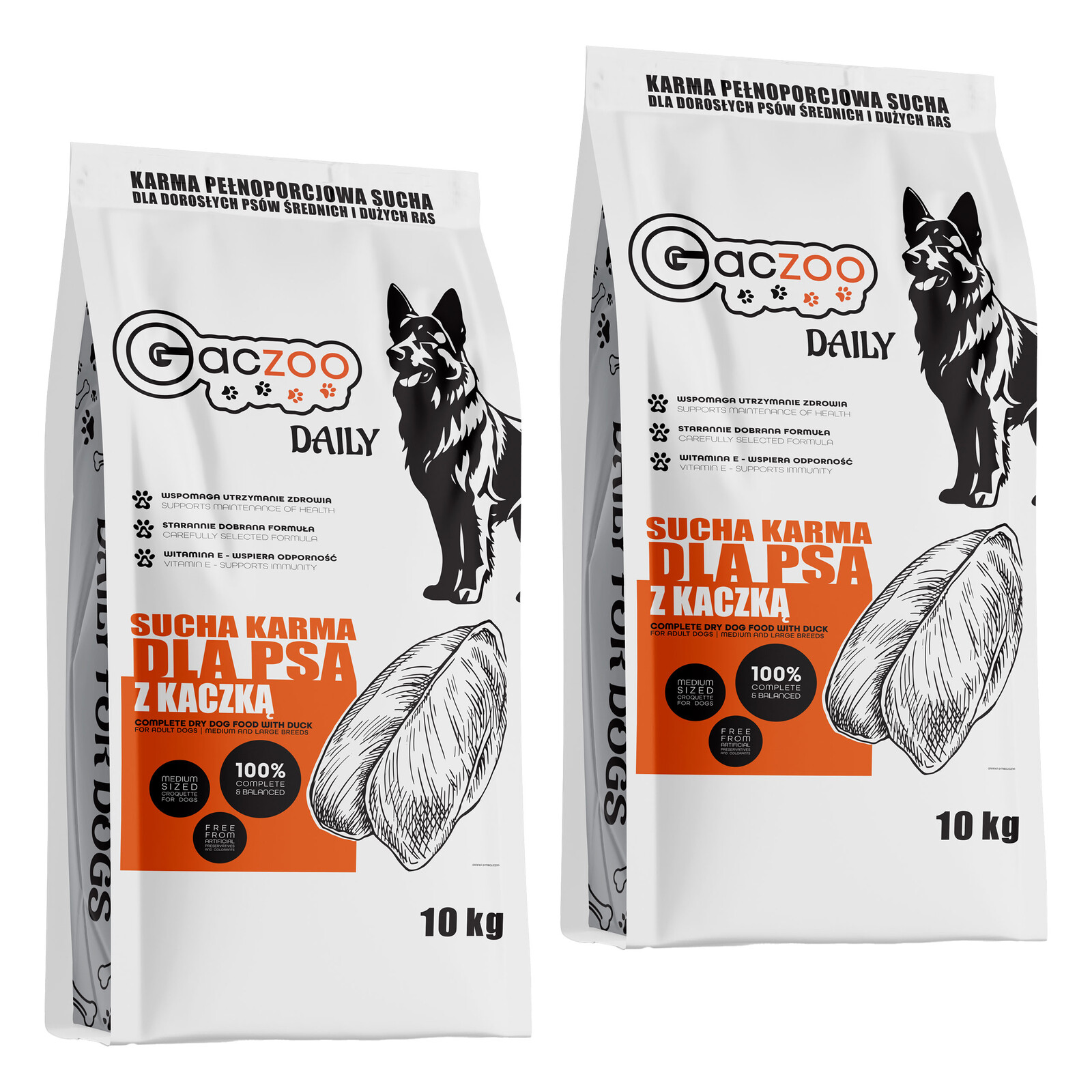 Krmivo pro psy s kachnou Gaczoo Daily 2 x 10 kg Adult Dog s vitamíny