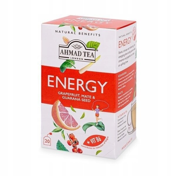 Ahmad Energy Grapefruit, Mate & Guarana bylinný čaj 20 sáčků