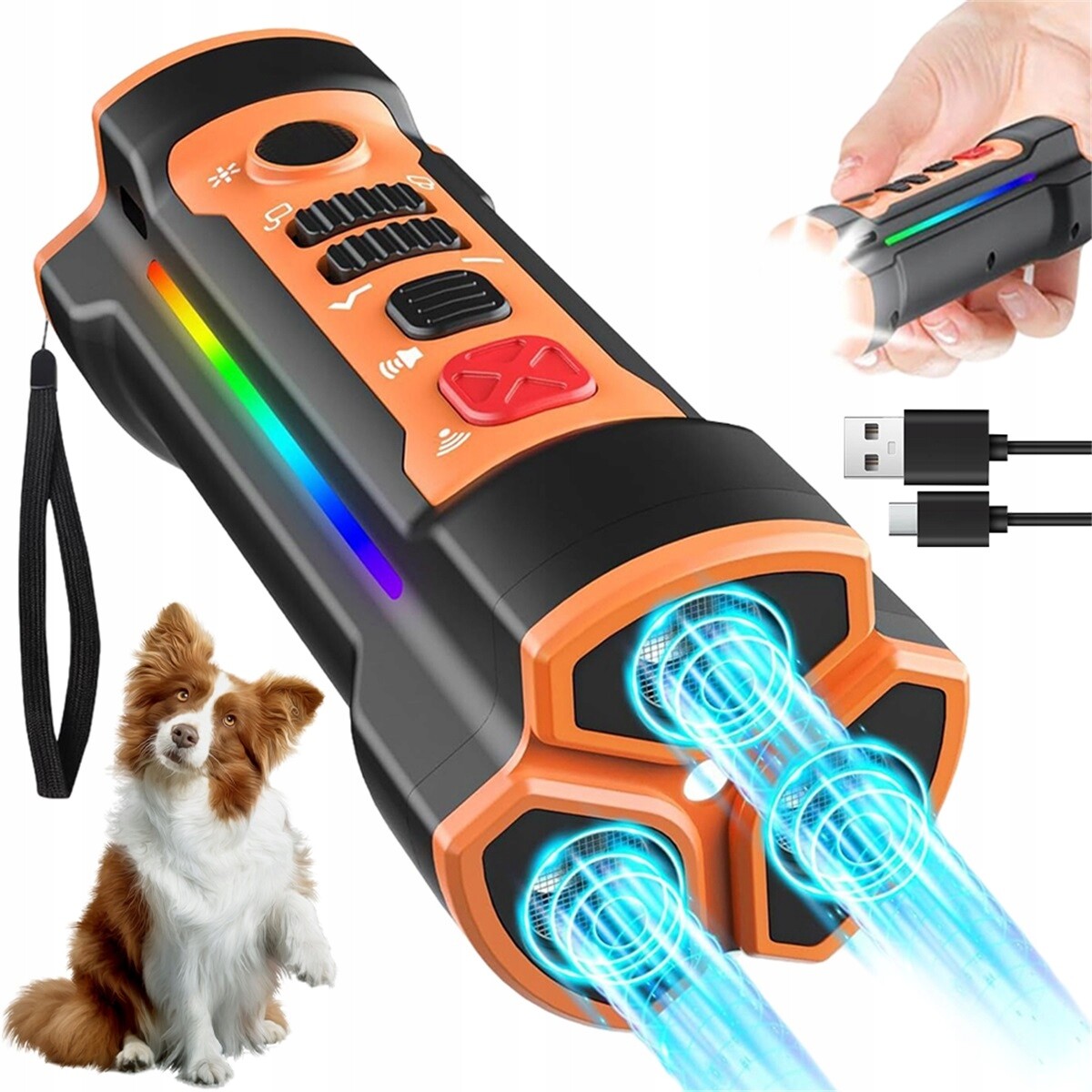 Přenosný Ultrazvukový Led Trenér Proti Štěkání, 2 Režimy Provozu