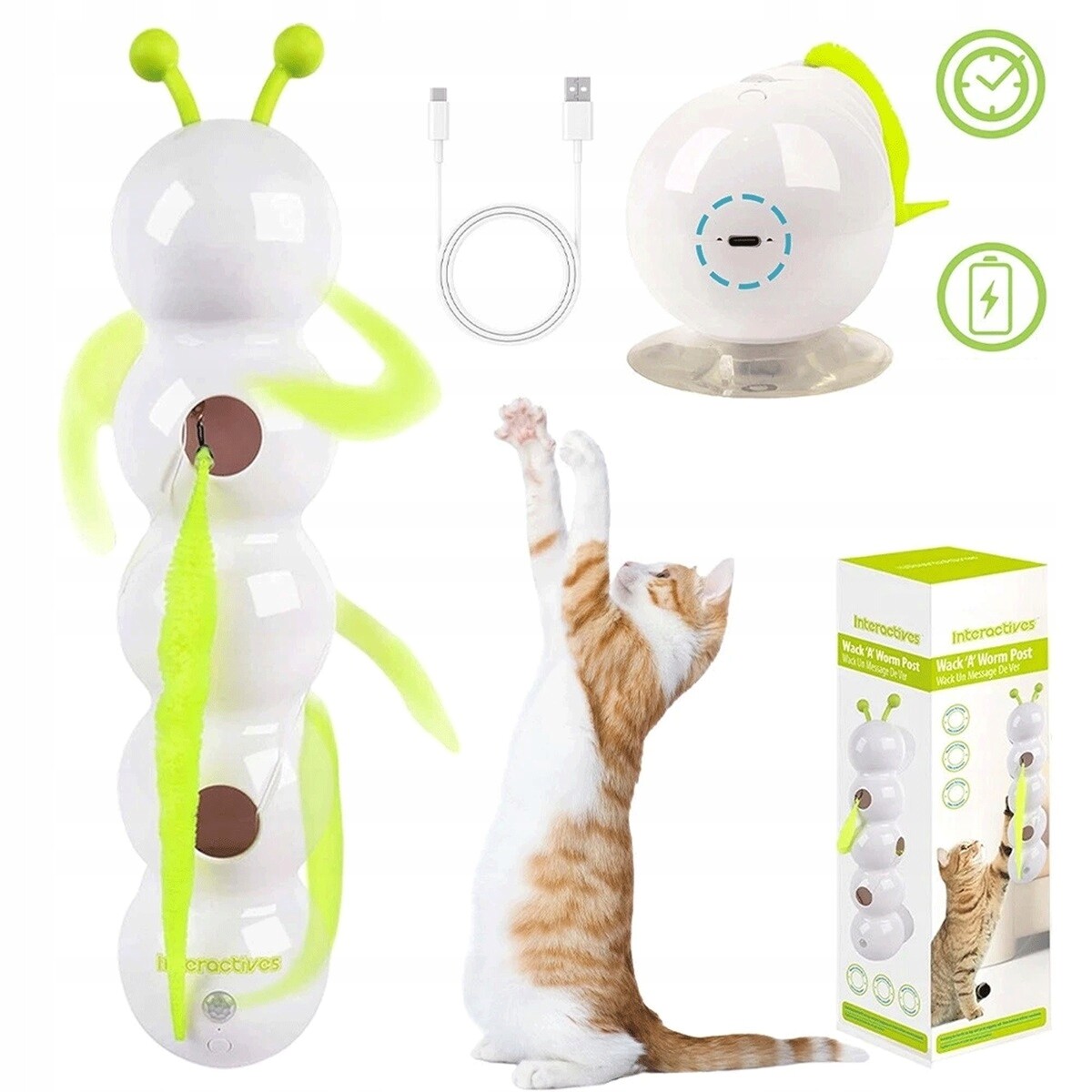 Interaktivní Hračka Kočička S Pírky Usb Nabíjecí 600 Mah