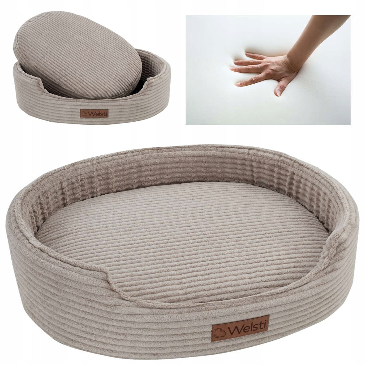 Pelíšek pro psa Welsti paměťová pěna potah béžová 100x80