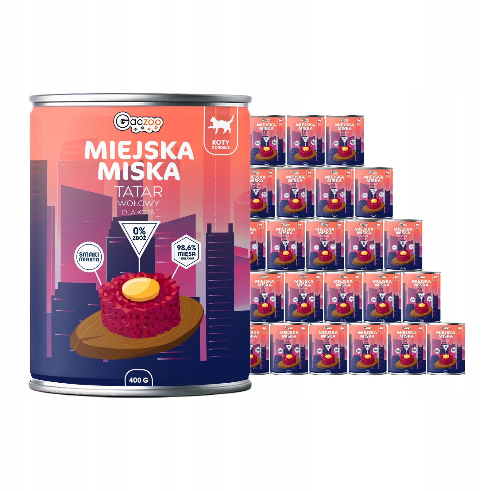 Krmivo mokré pro kočky Městská miska Gaczoo Hovězí tatarák 24 x 400 g bez obilovin