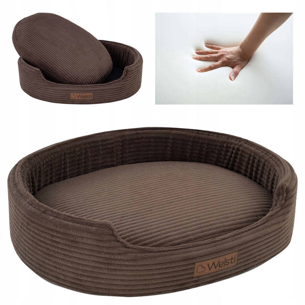 Pelíšek pro psa Welsti paměťová pěna potah hnědá 100x80