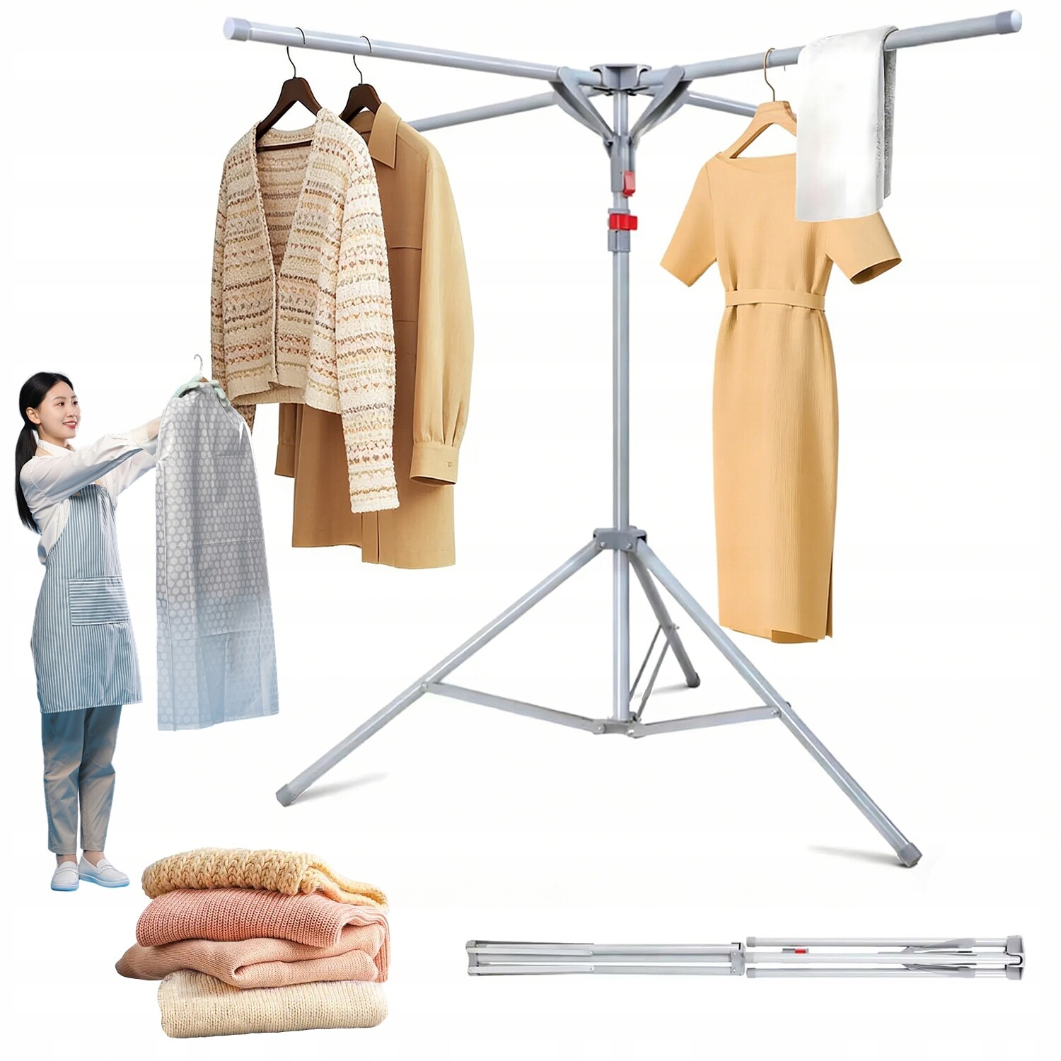 Sušák Vertikální Ocel Čtyři Ramena Bez Montáže, Skládací