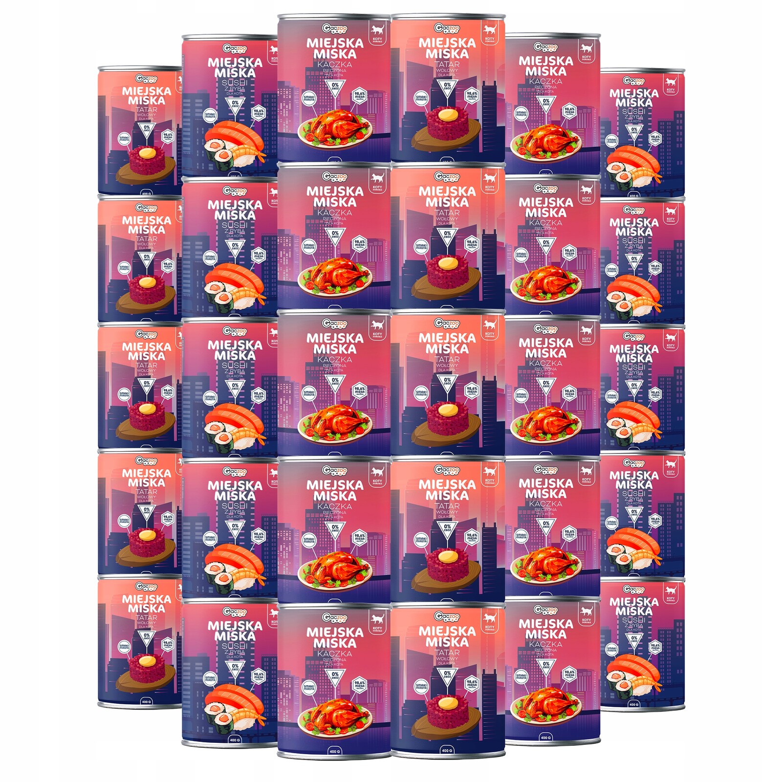 Krmivo mokré pro kočky Městská miska Gaczoo mix chutí 30 x 400 g bez obilovin