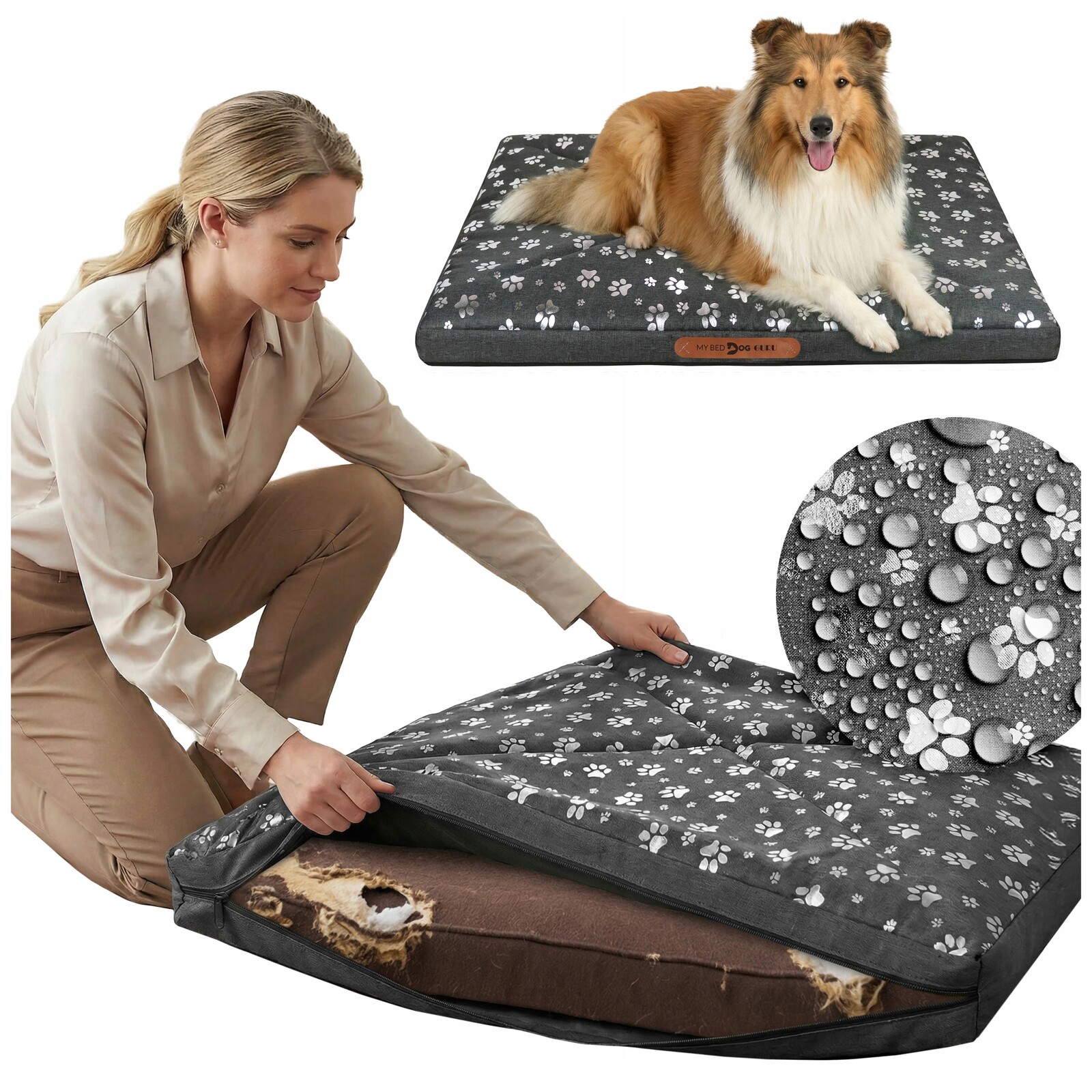 Obal Na Pelíšek Pro Psa XXL 120x70 CM Voděodolný Šedý Na Zip