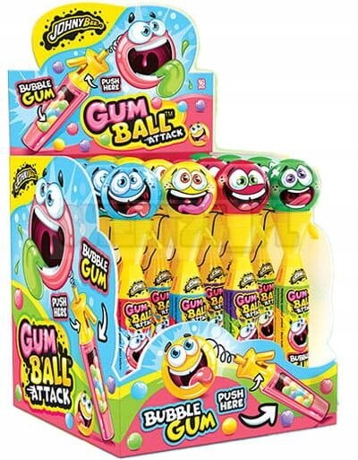 JohnyBee Žvýkačka s příchutí tutti Frutti Střílející míč 10 g 16 ks