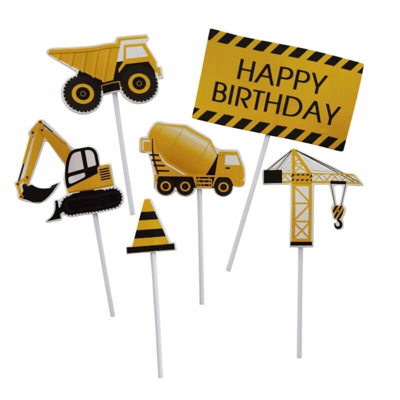 10 x Zapichovací Dekorace nákladní bagr 14 cm 6 kusů K2632