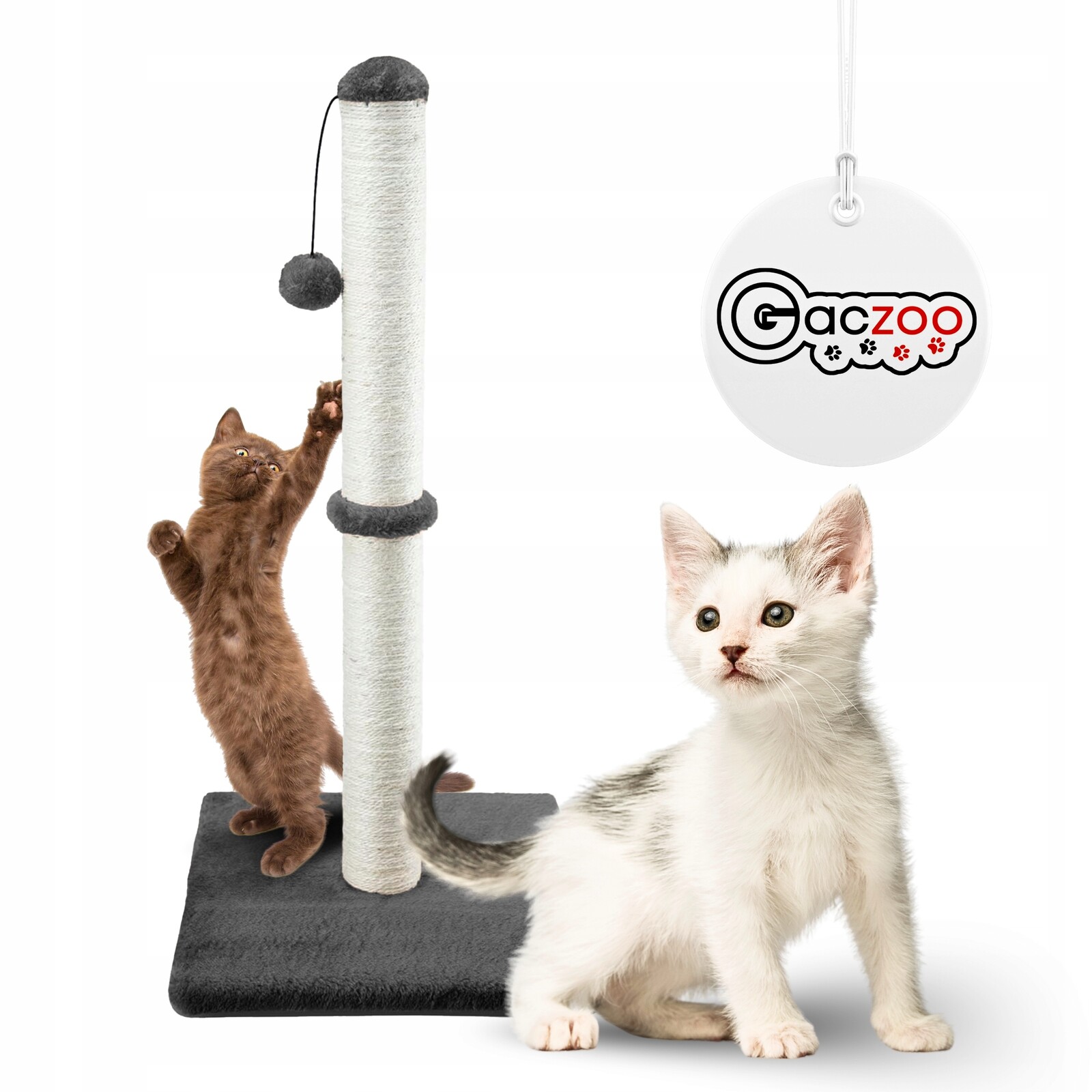 Gaczoo Škrabadlo pro kočky sloupek s míčkem 40 x 40 x 72 cm, tmavě šedá barva
