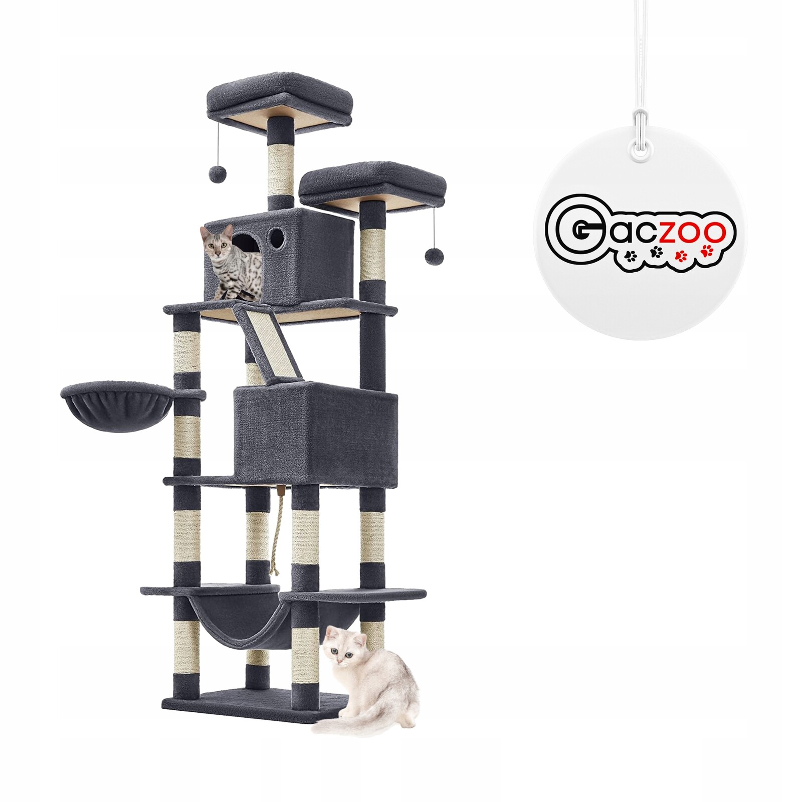 Gaczoo Škrabadlo pro kočky vysoká věž pelíšek 60 x 50 x 206 cm tmavě šedá