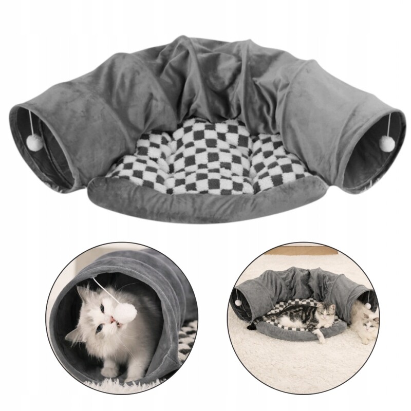 Ecarla Pelíšek Pro Kočky Plyšový Tunel Pomůcky Měkké Velké Šedé