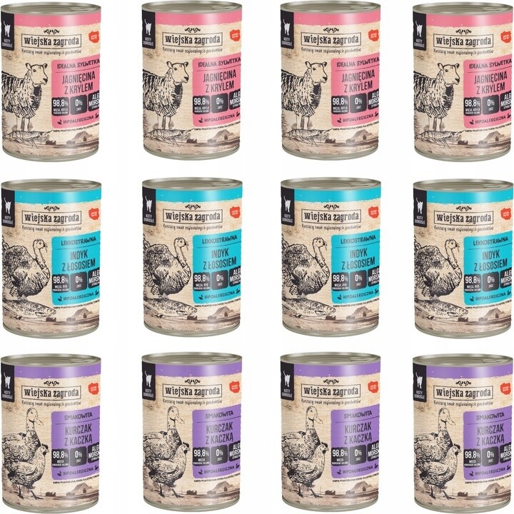 Wiejska Zagroda krmivo pro kočky, mix chutí 12x400 g