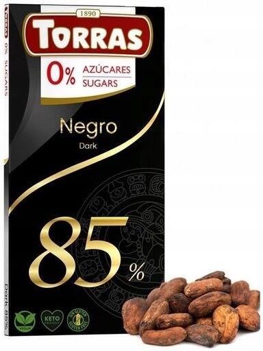 4x Hořká čokoláda 85% Bez cukru Bezlepková 75 g Torras Negro Dark