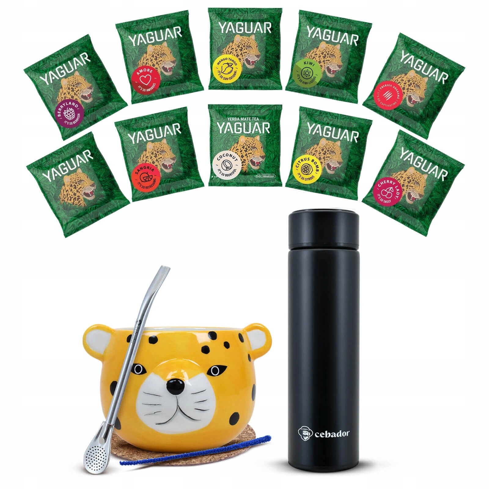 Sada Yerba Mate Yaguar Vzorky 10x50 g Led termoska Tykev a Bombilla 500 g
