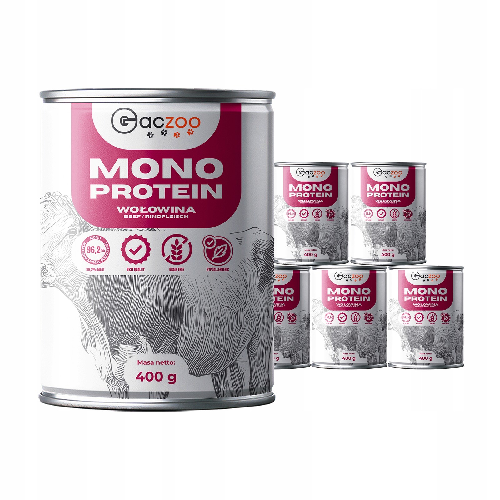 Krmivo pro psy Gaczoo Mono Protein Hovězí maso 6 x 400 g, hypoalergenní