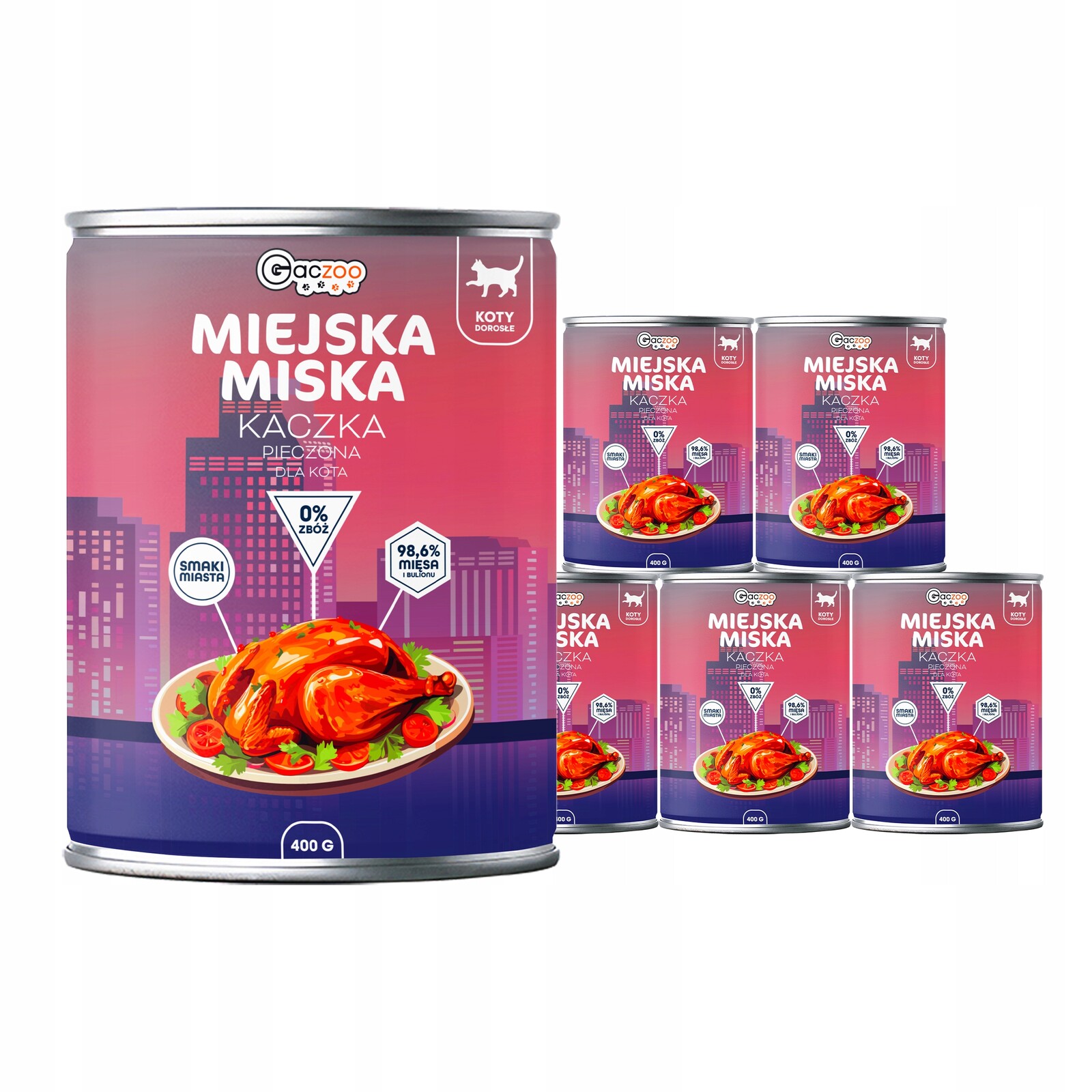 Krmivo mokré pro kočky Městská miska Gaczoo Pečená kachna 6 x 400 g bez obilovin